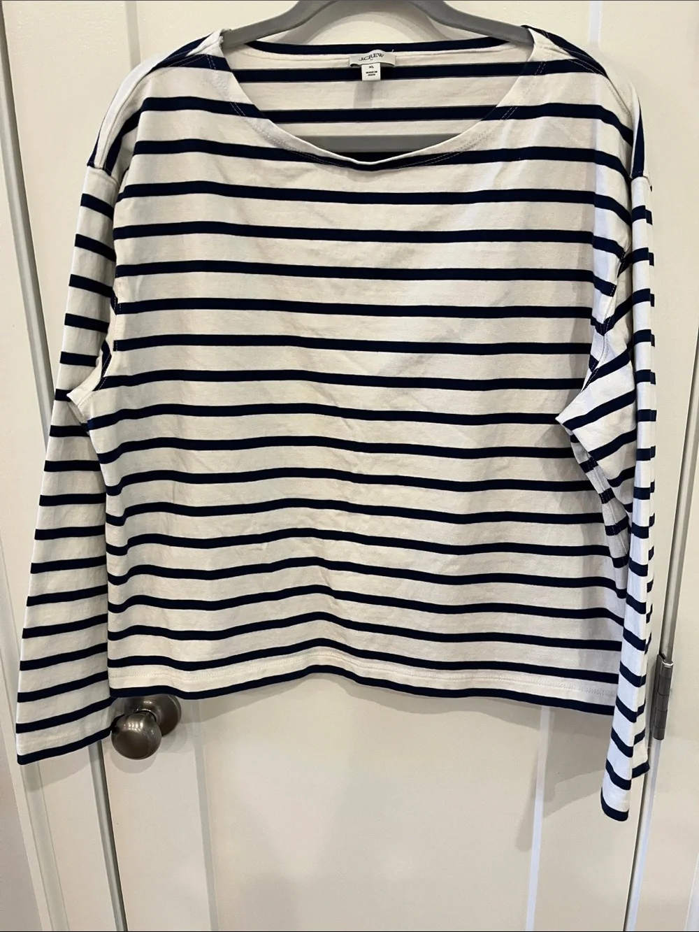 J. Crew Navy and White Striped Long-Sleeve Crew Tee